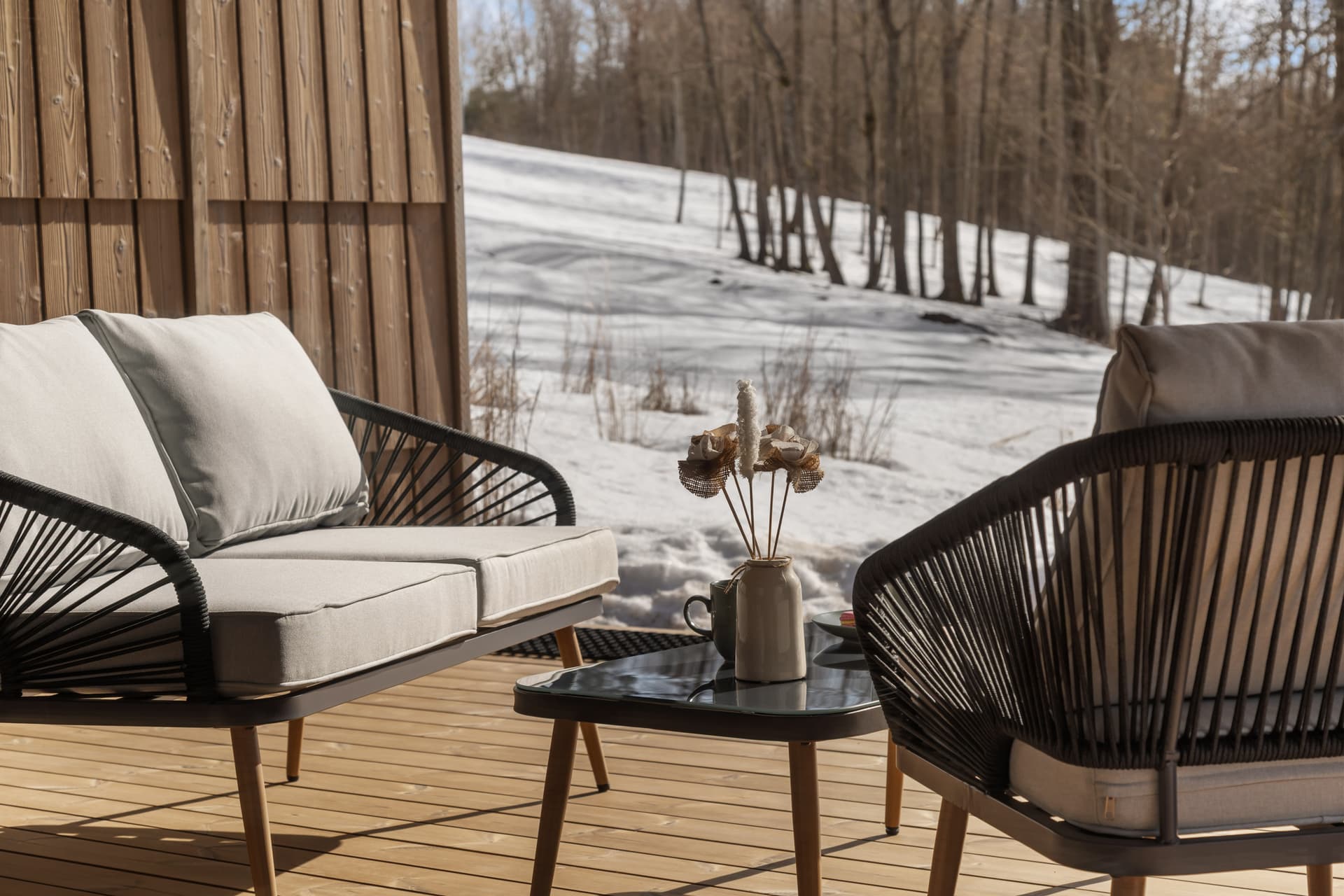 Terrace seating in winter sun